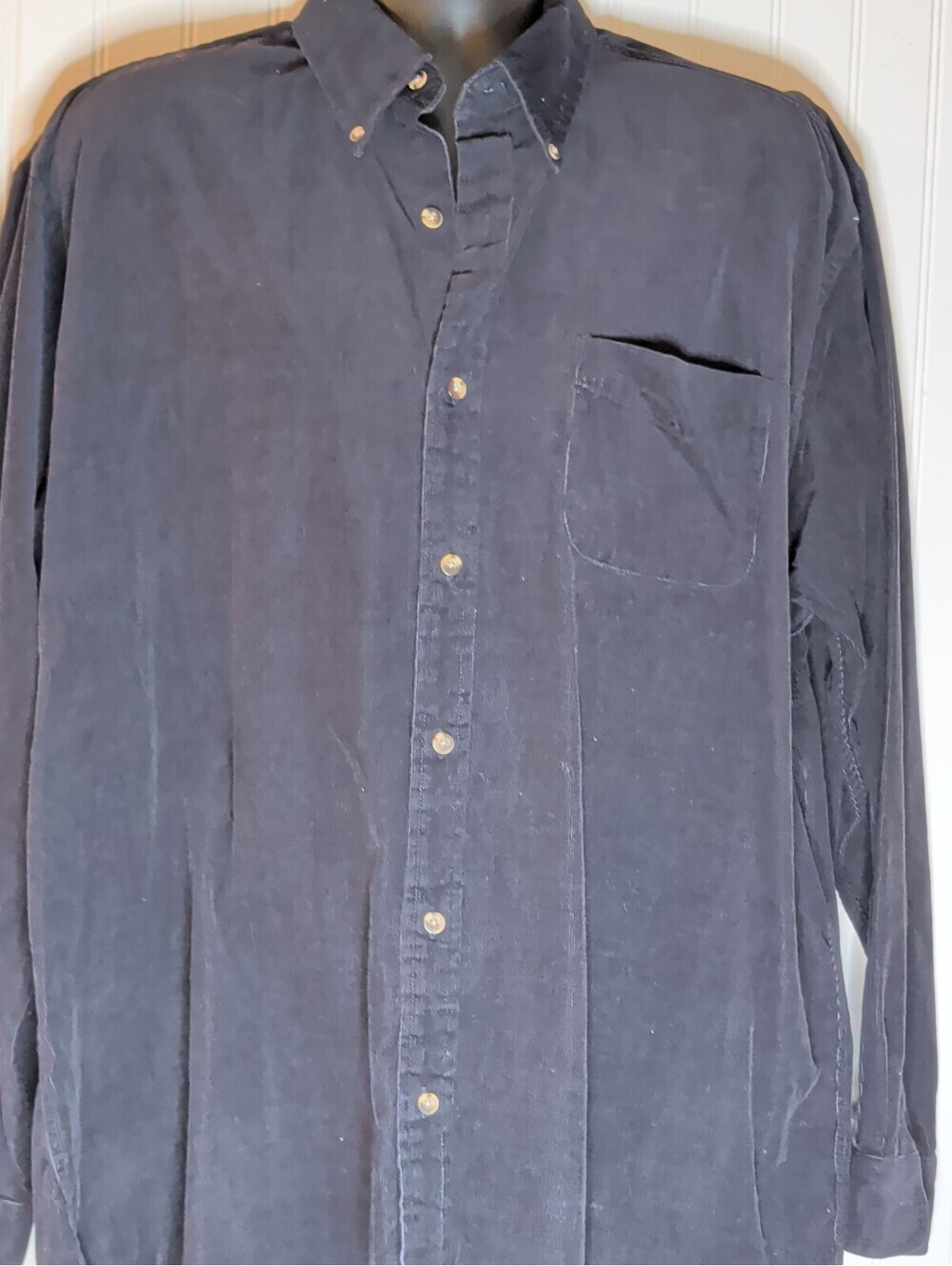 Saddlebred Classic Corduroy Dark Navy Button-Down Shirt, Large